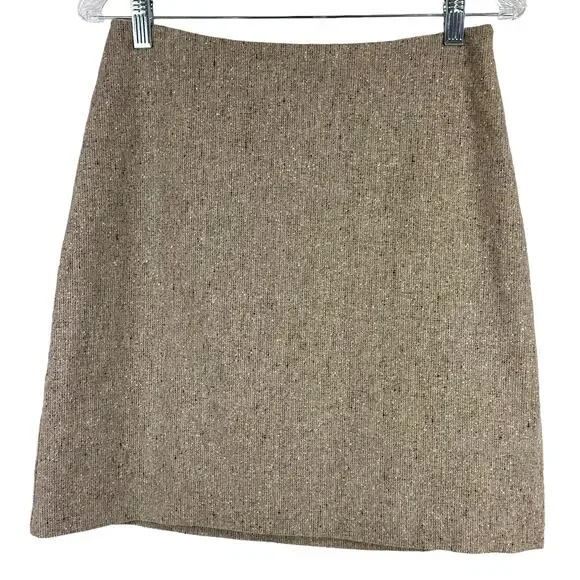 Theory NWT Easy Waist A-line Mini Skirt Taupe Speckle Wool Size 4 Tweed Look